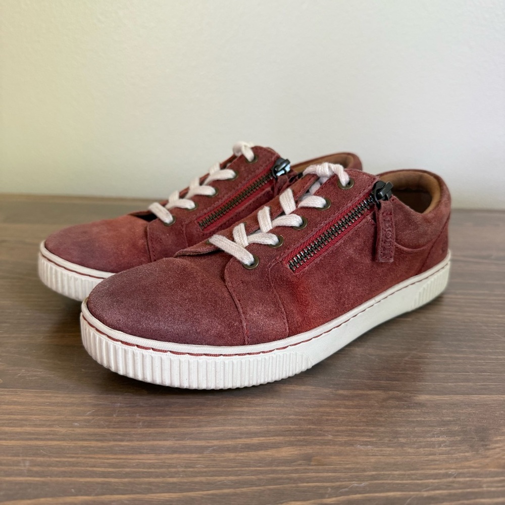 Born Womens 7M Red Paloma Leather Lace Up Zipper Sneakers Tennis Shoes Comfort